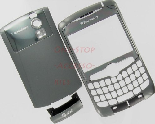 NEW AT&T RIM Blackberry Curve 8300 8310 8320 Original OEM Full Housing Faceplate Case Cover with Lens Battery Back Door Bottom U Piece Titanium Color GSM