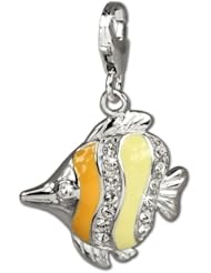 SilberDream Charm orange enameled South Seas Fish with white Zirconia, 925 Sterling Silver Charms Pendant with Lobster Clasp for Charms Bracelet, Necklace or Earring FC677