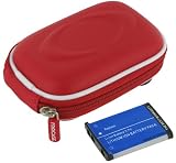 rooCASE 2n1 EVA Hard Shell (Red) Case with Memory Foam and NB-4L 900MaH Li-Ion Battery for Canon PowerShot SD780IS Digital Camera Silver