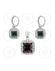 Sterling Silver -Mystic Topaz Stone Earrings Pendant Set (PS-1036)