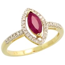 14k Gold Marquise-shaped Stone Ring, w/ 0.10 Carat Brilliant Cut Diamonds & 0.75 Carat (8x4mm) Marquise Cut Ruby Stone, 1/2" (12mm) wide