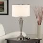 Set of 2 Brush Nickel Metal & Fabric Shade Table Lamps