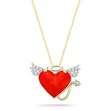 10k Yellow Gold Red Enamel with Diamonds Naughty and Nice Pendant (0.05 cttw, I-J Color, I2-I3 Clarity), 18"
