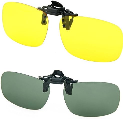 Aulyn Polarized Clip-on Flip up Plastic Sunglasses Lenses Glasses Outdoor Driving Fishing Cycling (1 set of Yellow+Green)