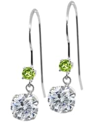 1.14 Ct Round I/J Diamond Green Peridot 14K White Gold Earrings