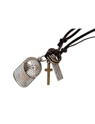 Jewelry: HITOP Leather Mens Cross/Feather/Leaves/Hat/Baseball Cap Necklace, Adjustable Great Valentines Days Pendant Gift for Men - HITOP