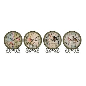 Set of 4 Inspirational Cottage-Style Analog Novelty Bird and Floral Clocks 8 by CC Home Furnishings