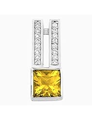 14K White Gold Princess Cut Citrine and Diamond Pendant -- LIFETIME WARRANTY