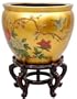 Japanese Chinese Asian Oriental Interior Design & D�cor - 16" Ming Porcelain Jardini�re Fishbowl Planter Pottery with Gold Leaf