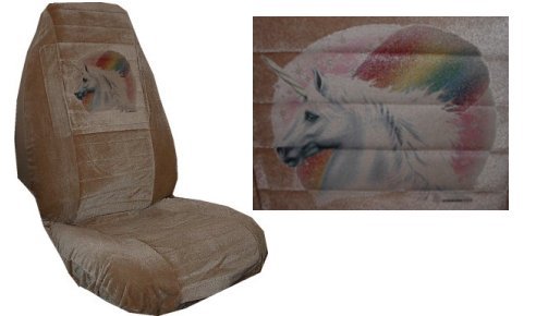Unicorn Car Truck SUV Rainbow Print Seat Covers 2 Beige Universal Vehicle Bucket Seatcovers