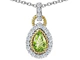 1.50 cts 925 Two Tone Sterling Silver and Genuine Pear Shaped Peridot Pendant