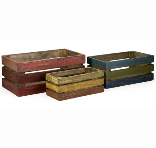 Set of 3 Country Rustic Rectangular Wooden Storage Box Crates 15