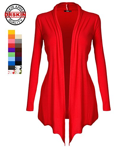 [DRSKIN] Women's Open - Front Long Sleeve Knit Cardigan (XL, Red)
