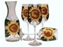 ArtisanStreet's Sunflower Wine Glass & Carafe 5-piece Set. Hand Painted. Made to Order. Signed