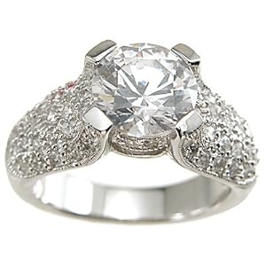 925 Sterling Silver Rhodium Finish CZ Antique Style Pave Anniversary Ring