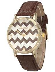 Womens Geneva Chevron Style Leather Watch - Brown