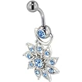 Belly Button Rings Topaz Blue Daisy Flower Dangle Belly Navel Ring Body Jewelry