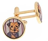 Gold plated cufflinks with an image of a scottie dog with presentation box. Made in the U.S.A