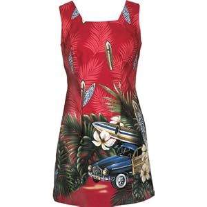 Short Tank Dress - Tropical Surfboard Woodie A-Line Hawaiian Aloha Above the Knee Length Dress - Regular and Plus Size