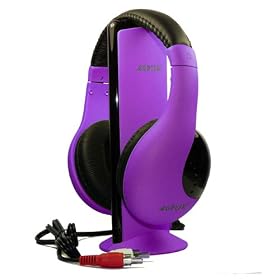 AGPtek 5 in 1 Wireless Headphone ( Purple ) for Audio Device Full-channel TV PC Game Player DVD VCD MP3 MP4 CD player with 2.5mm to 3.5mm Headphone Audio Converter