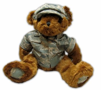 Stuffed 18" plush teddy bear in personalized custom embroidered U.S. Air Force Air Battle Military Uniform-ABU