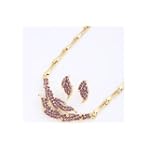 Fashion Necklace Earring Set Two Fishes Cross with 0.8'' Solid Link in Golden Chain with Purple Crystal 18''