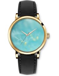 SPRAWL Aanalog Fashion Series Gold Ladies Watches of Genuine Black Leather Strap,Unique Wrist Watch for Women Girls Designed with Blurred Landscape