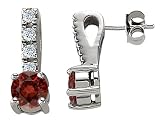 2.25 cts 14K White Gold Plated 925 Sterling Silver Genuine Garnet Earrings
