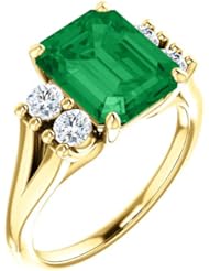 10K Yellow Gold 10.00x8.00mm Emerald Cut Chatham Created Emerald and Diamond Ring -- LIFETIME WARRANTY