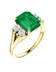 14K Yellow Gold 10.00x8.00mm Emerald Cut Chatham Created Emerald and Diamond Ring -- LIFETIME WARRANTY
