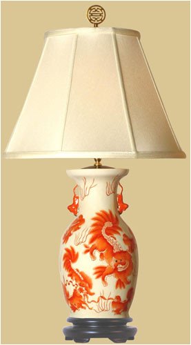 Asian Furniture & Décor - 21" Ceramic Foo Dog Vase Oriental Vase Lamp w/ Shou Symbol Finial
