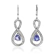 Earrings With 4.32ctw Precious Stones - Genuine Clean Diamonds and Tanzanites Made of 14K White Gold. Total item weight 8.40g Length 47.0mm