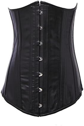 VISHOP Womens Black Pu Leather Overbust Corset with Gold Zip
