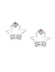 Round Shape Pink Sapphire & Diamond Earrings in Sterling Silver - Butterfly Back