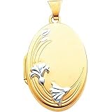 14K Two Tone Gold Flower Locket Pendant Jewelry New |A