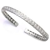 18K White Gold Pave Set Diamond Heart Charm Bangle
