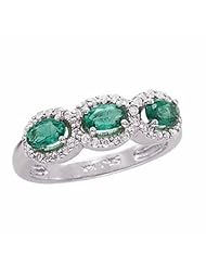 14K White Gold Emerald and Diamond Ring -- LIFETIME WARRANTY