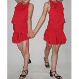 Dancesky Girls Two-Piece Latin Rumba Dress in Red Lycra - 130cm, 140cm, 150cm'
