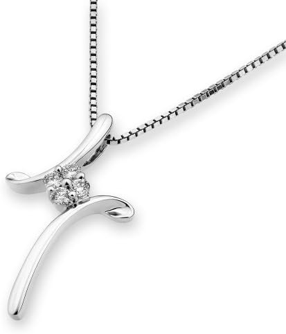 18K/750 White Gold Cross Shape Cluster Diamond Pendant W/Silver Chain (0.11ct,G-H Color,SI1-SI2 Clarity)