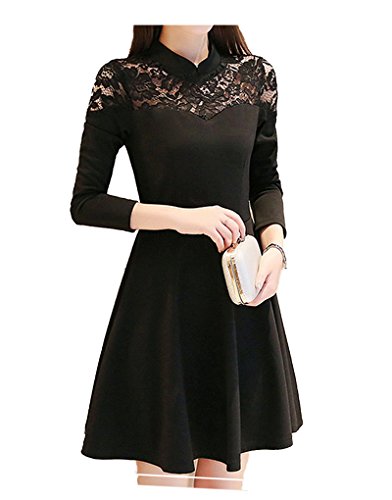 ナナコレクション Nana_Collection 秋 春 ミニ ワンピース レース 切替 aライン フレア パーティー ドレス 結婚式 二次会 大人 お呼ばれ 長袖 レディース エレガント