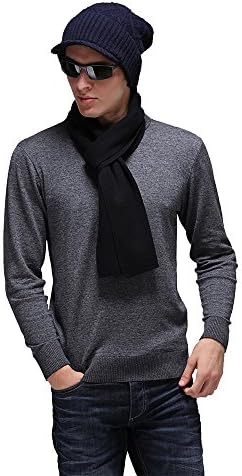 Shenny Men's Australian Wool Blending Cap Hat & Scarf Gift for Gentlemen Set Keep Warm (M99025. Black)