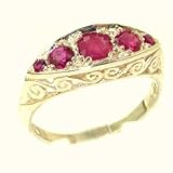 Carved Solid English Yellow Gold Natural Ruby Ring - Finger Sizes 5 to 12 Available
