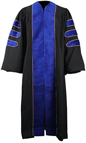 Crazy Mall High-grade Doctoral Graduation Gown- Phd Blue Trim Gold Piping (57(6'0"-6'2"))