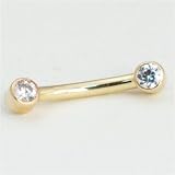 14K Yellow Gold Curved Eyebrow Barbell 2X2mm Bezels: 16g 5/16, Cubic Zirconia Gem