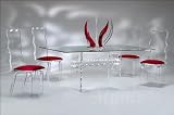 Kara Lucite & Glass Dining Table & 4 Lucite/Micro fiber Chairs