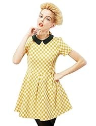 Pleated Spandex/Viscose Plaid Print  Dress