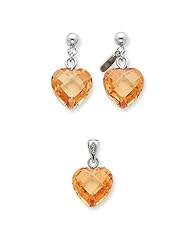 Sterling Silver Champagne CZ Heart Earrings & Pendant Set