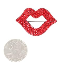 Red Lips Kiss Crystal Brooch Pin