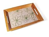 New! Leaves Bamboo Serving Tray-Hand Silk-screened, Removable Liner