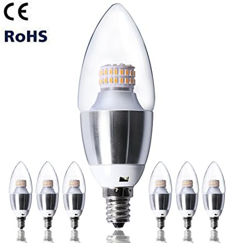 Pack of 6 E12 Base LED Candelabra Bulb,6-Watt Dimmable Warm White 2700-3000K LED Chandelier Bulb, Torpedo Shape LED Bulb (6, Warm White)